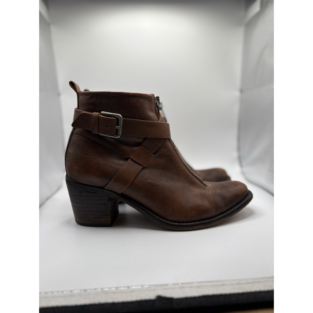Diesel Womens Size 39 EU 8.5 Brown‎ Leather Zip Buckle Ankle Heeled Boots Bootie